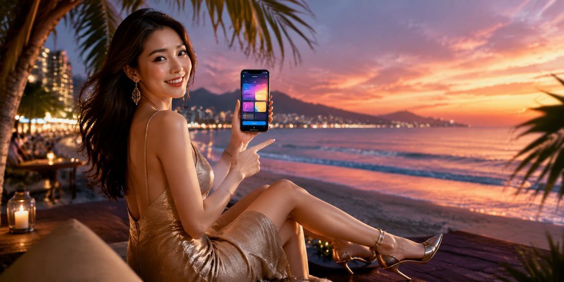 Người dùng kiểm tra cashback và bonus tại Đà Nẵng trên bãi biển