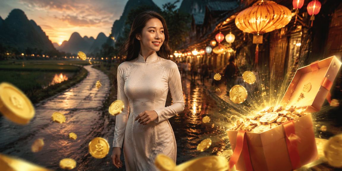 Cảnh chợ đêm Ninh Bình với người dùng sử dụng điện thoại để truy cập trung tâm trợ giúp 68game